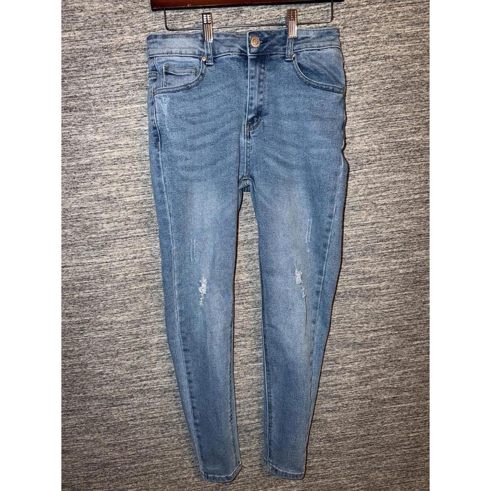 Blue Savvy Women's Skinny Jeans Size 9/29 Medium Wash Distressed Stretch Denim